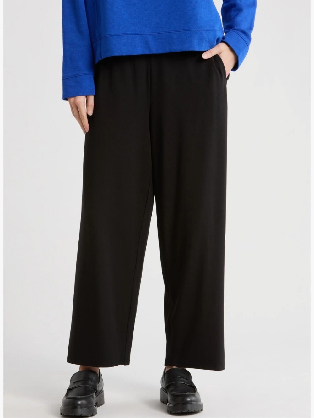 NWT Eileen Fisher Straight Leg Ankle Pants Black Wide-Leg Flowy Soft